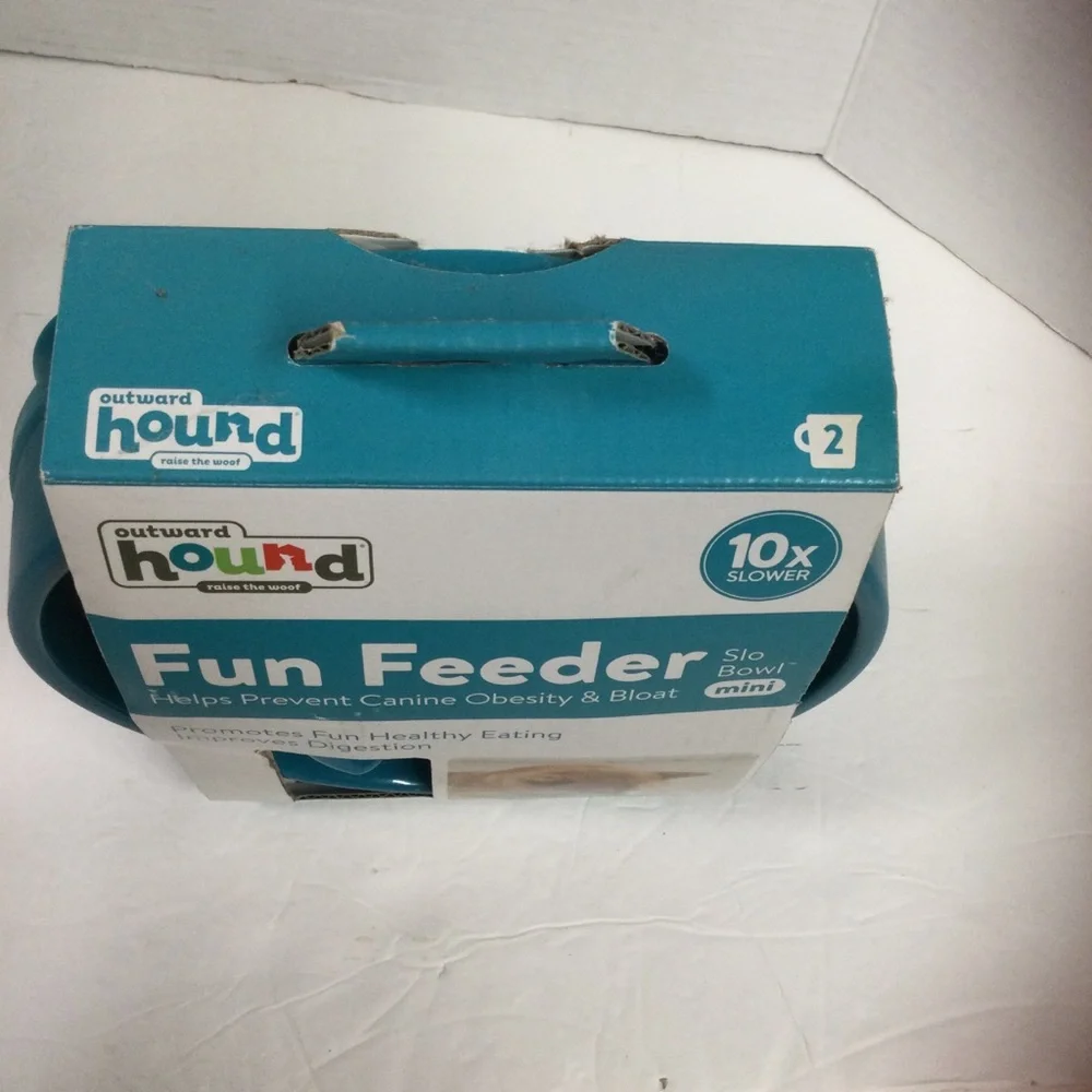 Outward Hound Fun Feeder Slo Bowl Mini For Dogs 2 Cups 10x Slower Turqoise New